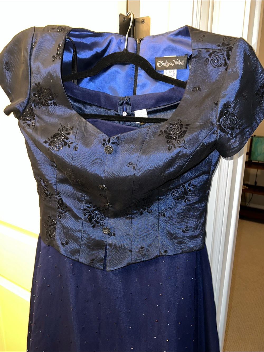 Chelsea nites elegant Navy A-Line Skirt with Embellished top